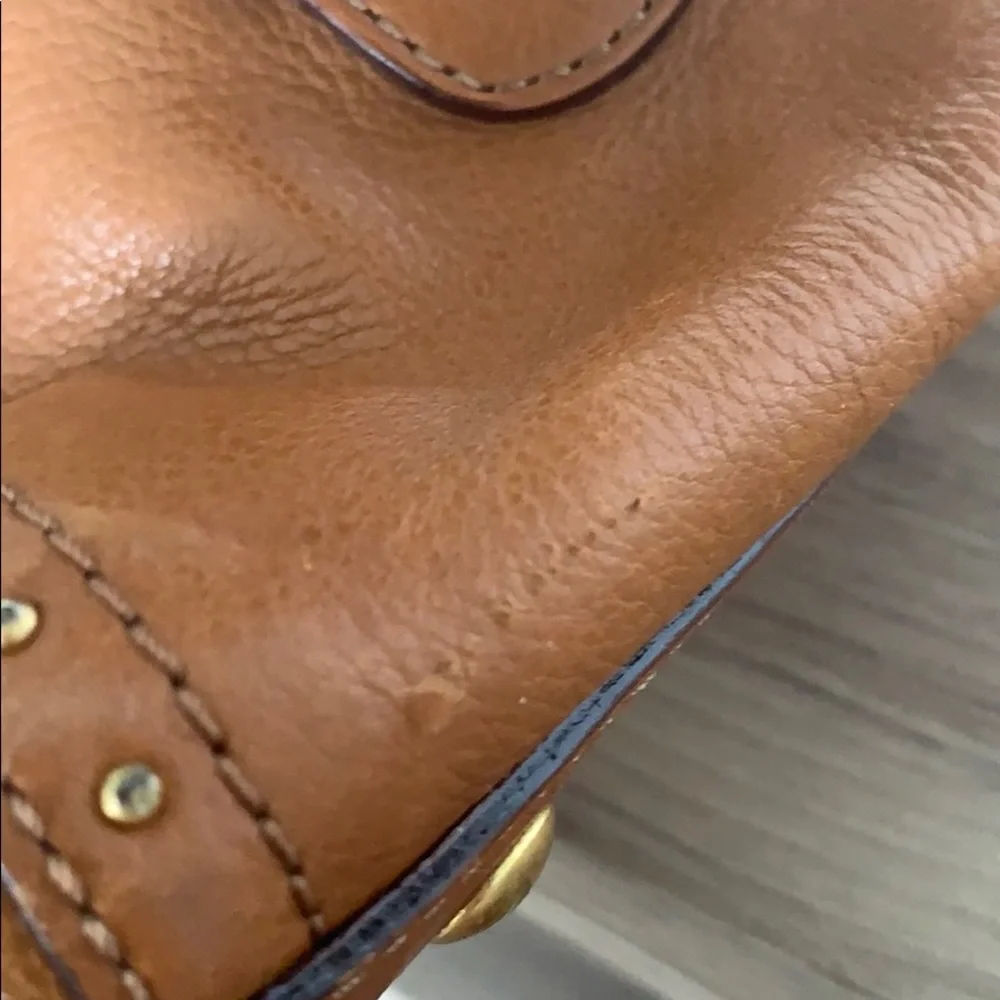 Michael Kors Vintage Y2K Tan Leather Saddle Satchel Handbag Gold Hardware